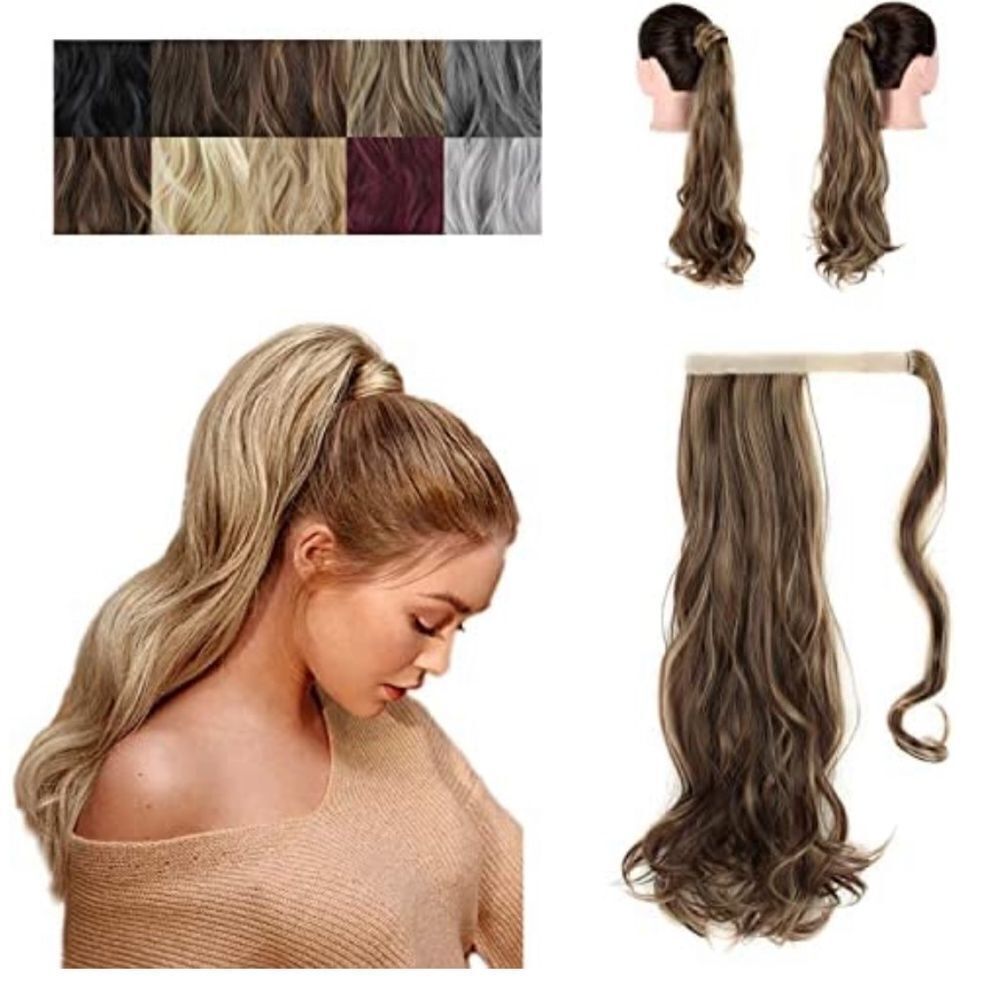 NEW Elaine Wrap Ponytail Clip Hair 24 Inches Long Wavy Honey Golden Blonde Mix